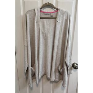 Isaac Mizrahi XL SOHO French Terry Open Front Hooded Cardigan Gray Relaxed Fit